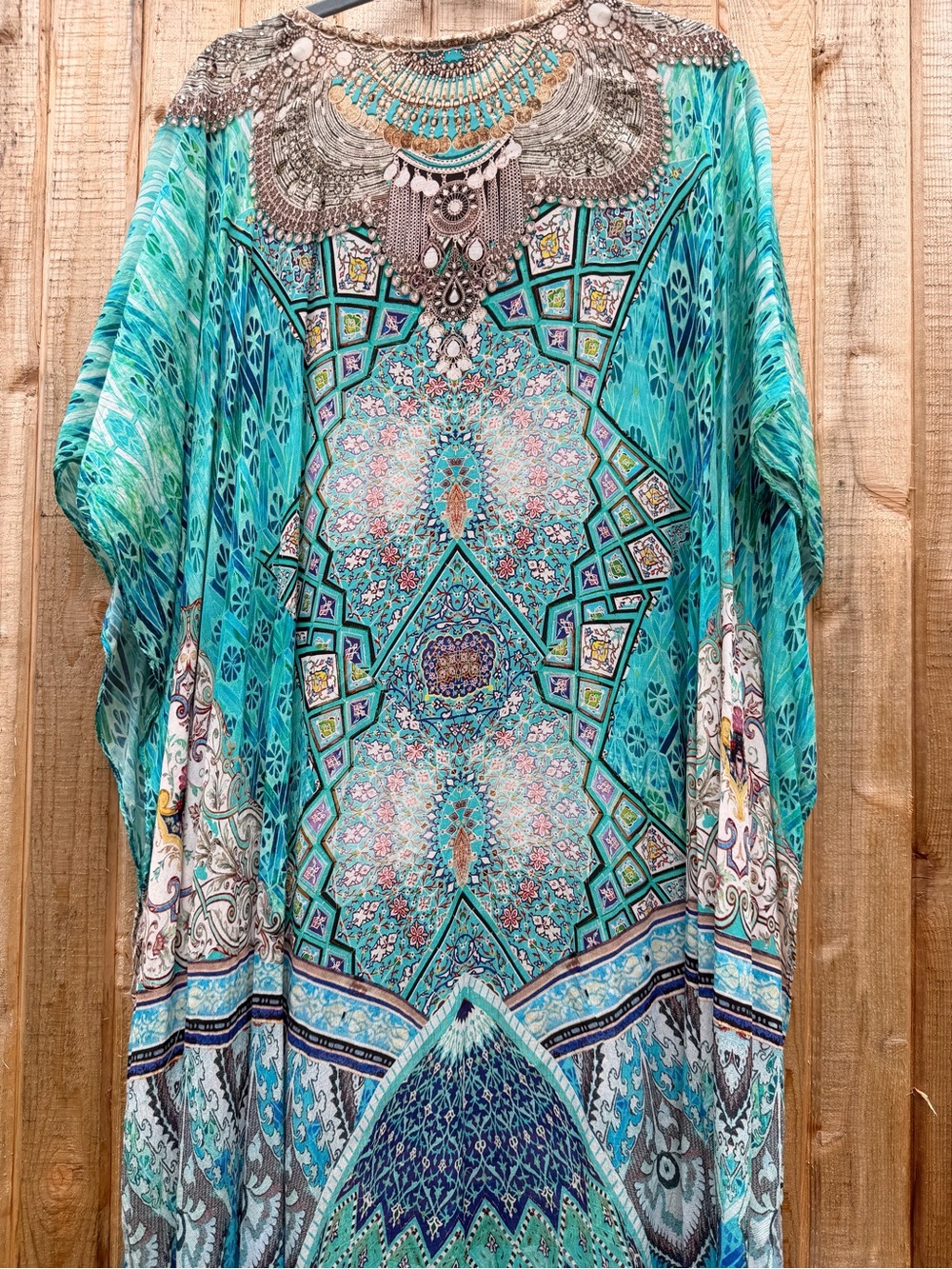 Sakkas Turquoise & Teal Embellished Boho Maxi Kaftan - Picture 7 of 8